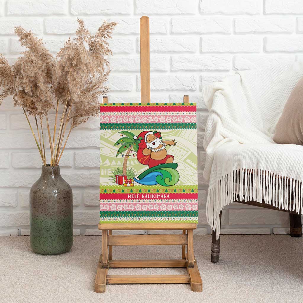 Mele Kalikimaka Hawaii Christmas Canvas Wall Art Surfing Santa with Polynesian Tribal LT9 - Polynesian Pride