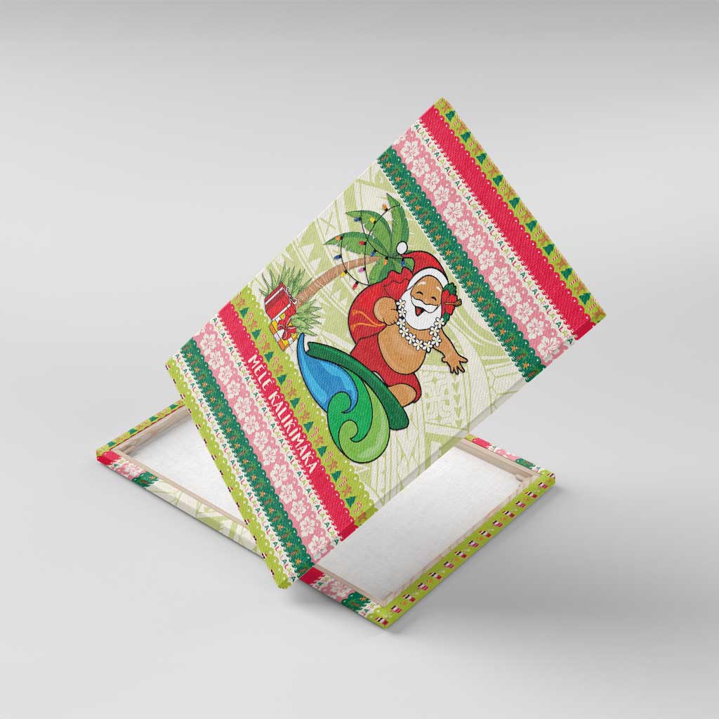 Mele Kalikimaka Hawaii Christmas Canvas Wall Art Surfing Santa with Polynesian Tribal LT9 With Frame Green - Polynesian Pride
