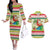 Mele Kalikimaka Hawaii Christmas Couples Matching Off The Shoulder Long Sleeve Dress and Hawaiian Shirt Surfing Santa with Polynesian Tribal