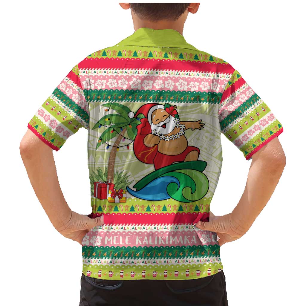 Mele Kalikimaka Hawaii Christmas Family Matching Mermaid Dress and Hawaiian Shirt Surfing Santa with Polynesian Tribal