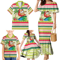 Mele Kalikimaka Hawaii Christmas Family Matching Mermaid Dress and Hawaiian Shirt Surfing Santa with Polynesian Tribal