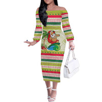 Mele Kalikimaka Hawaii Christmas Family Matching Off The Shoulder Long Sleeve Dress and Hawaiian Shirt Surfing Santa with Polynesian Tribal