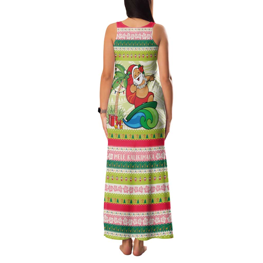 Mele Kalikimaka Hawaii Christmas Family Matching Tank Maxi Dress and Hawaiian Shirt Surfing Santa with Polynesian Tribal