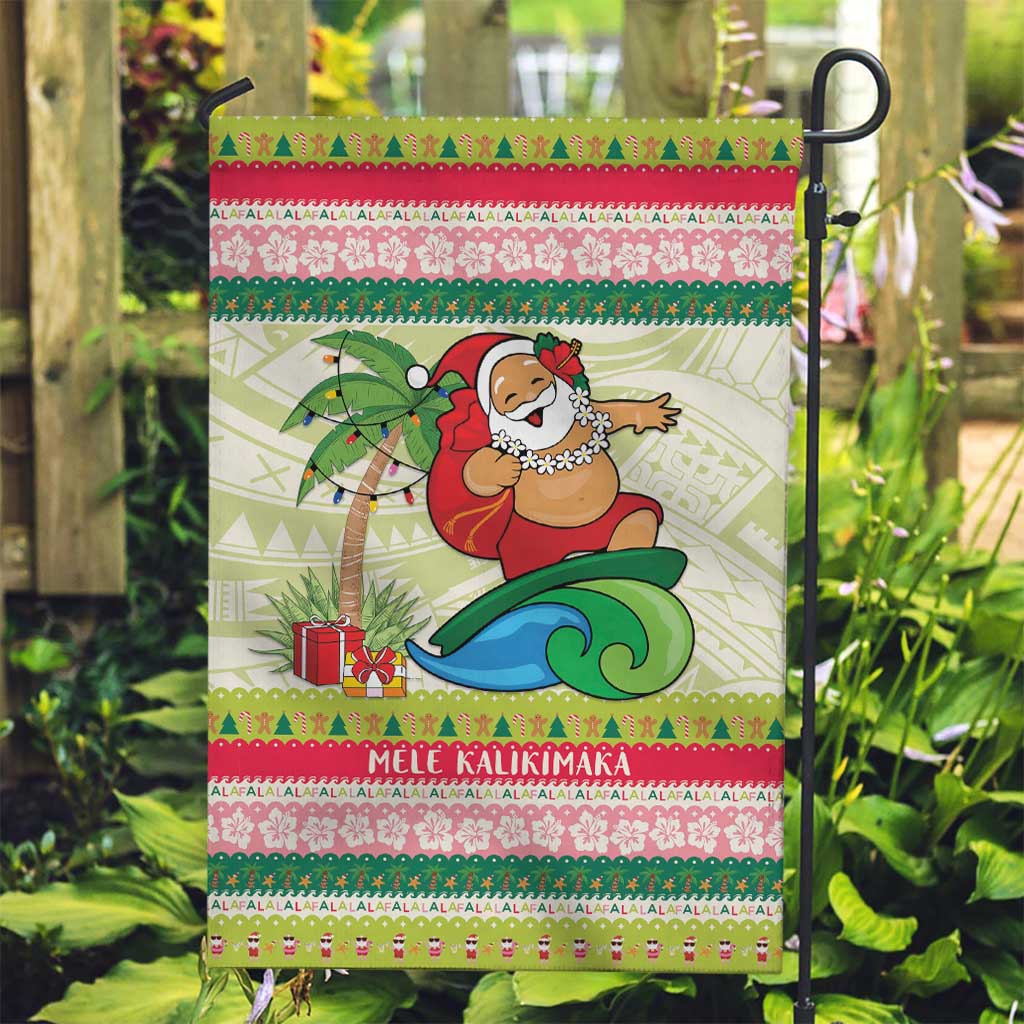 Mele Kalikimaka Hawaii Christmas Garden Flag Surfing Santa with Polynesian Tribal LT9 Garden Flag Green - Polynesian Pride
