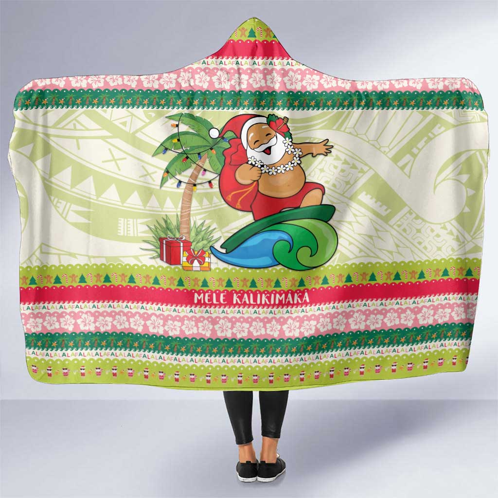Mele Kalikimaka Hawaii Christmas Hooded Blanket Surfing Santa with Polynesian Tribal LT9 One Size Green - Polynesian Pride