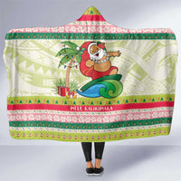 Mele Kalikimaka Hawaii Christmas Hooded Blanket Surfing Santa with Polynesian Tribal LT9 One Size Green - Polynesian Pride