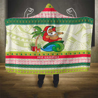 Mele Kalikimaka Hawaii Christmas Hooded Blanket Surfing Santa with Polynesian Tribal LT9 - Polynesian Pride