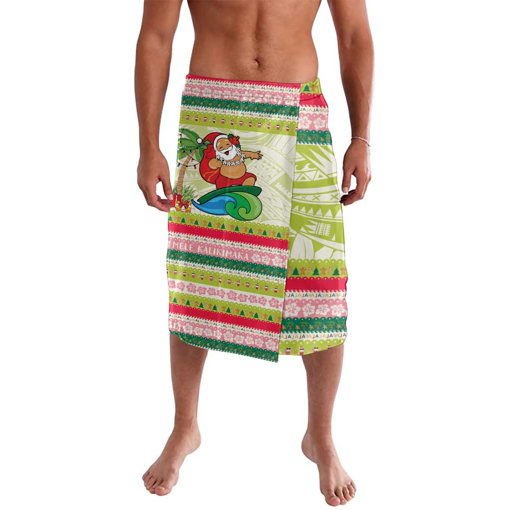 Mele Kalikimaka Hawaii Christmas Lavalava Surfing Santa with Polynesian Tribal LT9 Green - Polynesian Pride
