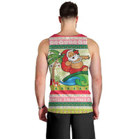 Mele Kalikimaka Hawaii Christmas Men Tank Top Surfing Santa with Polynesian Tribal