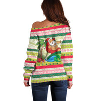 Mele Kalikimaka Hawaii Christmas Off Shoulder Sweater Surfing Santa with Polynesian Tribal