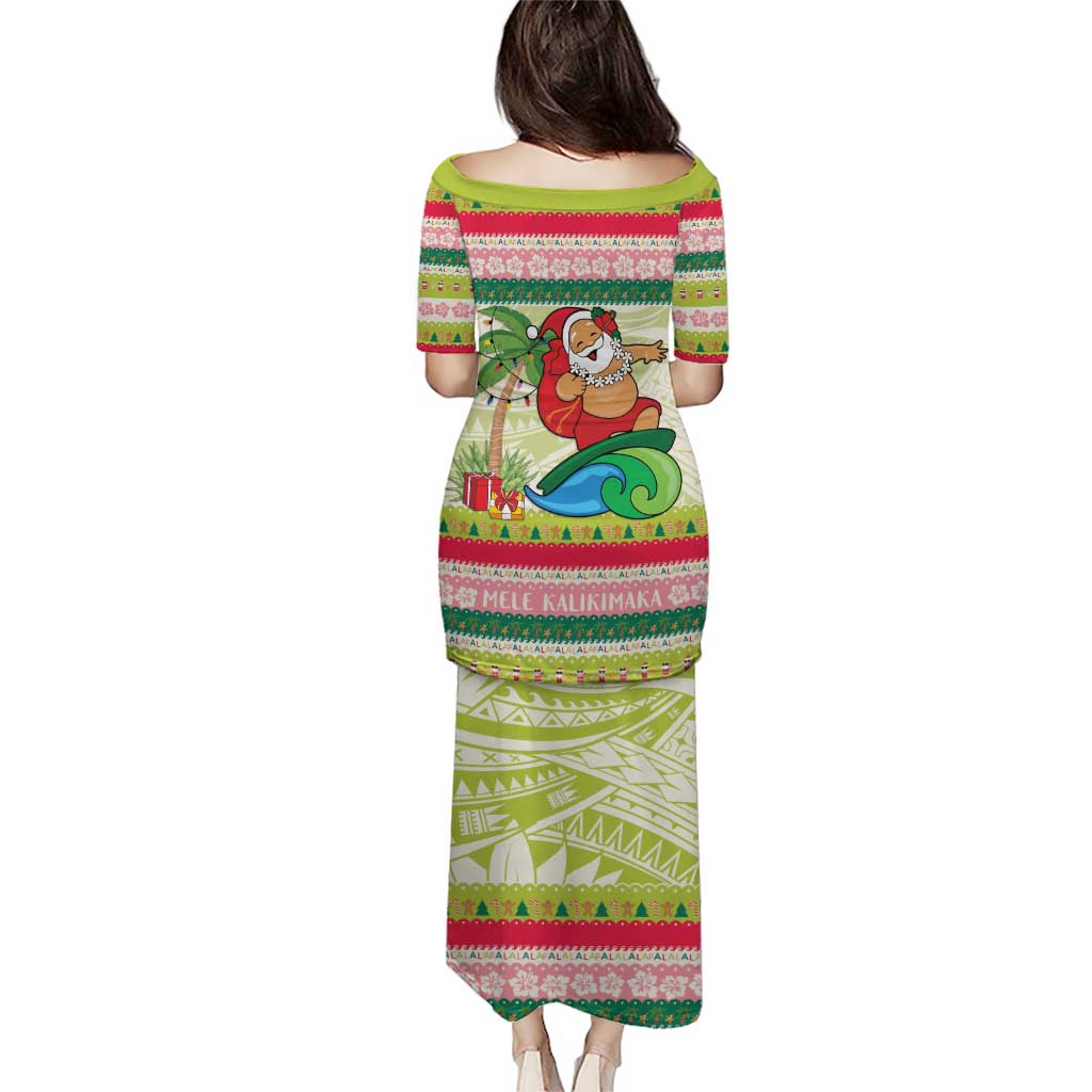 Mele Kalikimaka Hawaii Christmas Puletasi Surfing Santa with Polynesian Tribal LT9 - Polynesian Pride
