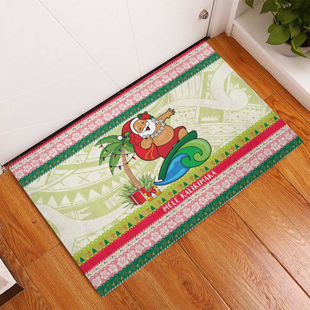 Mele Kalikimaka Hawaii Christmas Rubber Doormat Surfing Santa with Polynesian Tribal LT9 - Polynesian Pride