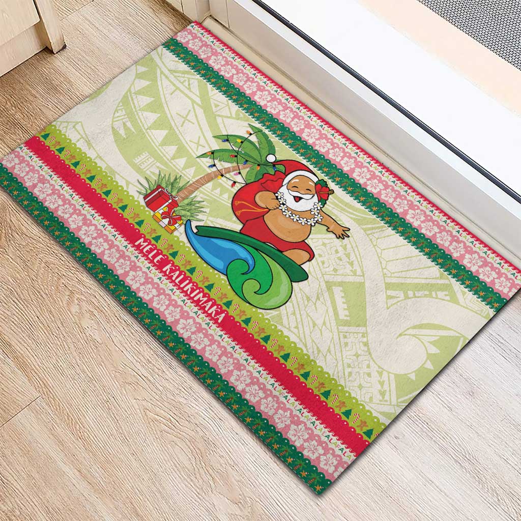 Mele Kalikimaka Hawaii Christmas Rubber Doormat Surfing Santa with Polynesian Tribal LT9 - Polynesian Pride