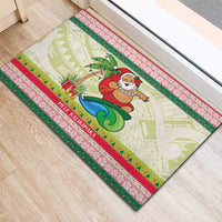 Mele Kalikimaka Hawaii Christmas Rubber Doormat Surfing Santa with Polynesian Tribal LT9 - Polynesian Pride