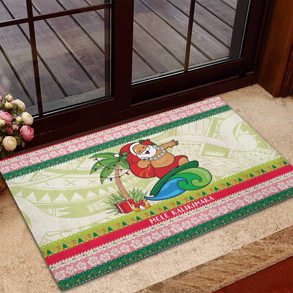 Mele Kalikimaka Hawaii Christmas Rubber Doormat Surfing Santa with Polynesian Tribal LT9 - Polynesian Pride