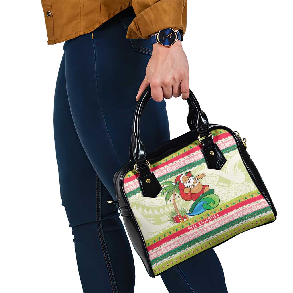 Mele Kalikimaka Hawaii Christmas Shoulder Handbag Surfing Santa with Polynesian Tribal