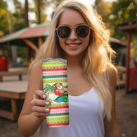 Mele Kalikimaka Hawaii Christmas Skinny Tumbler Surfing Santa with Polynesian Tribal