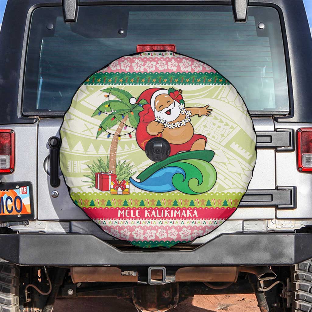 Mele Kalikimaka Hawaii Christmas Spare Tire Cover Surfing Santa with Polynesian Tribal