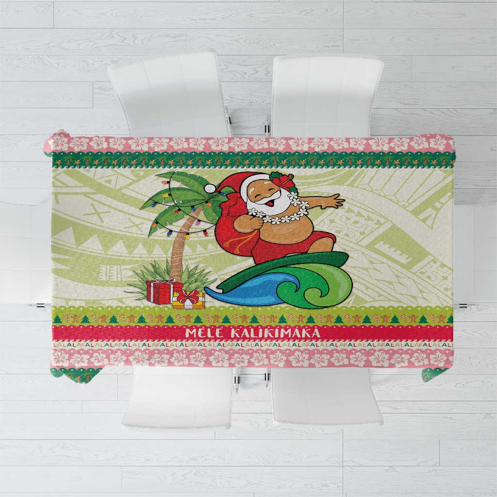 Mele Kalikimaka Hawaii Christmas Tablecloth Surfing Santa with Polynesian Tribal LT9 Green - Polynesian Pride