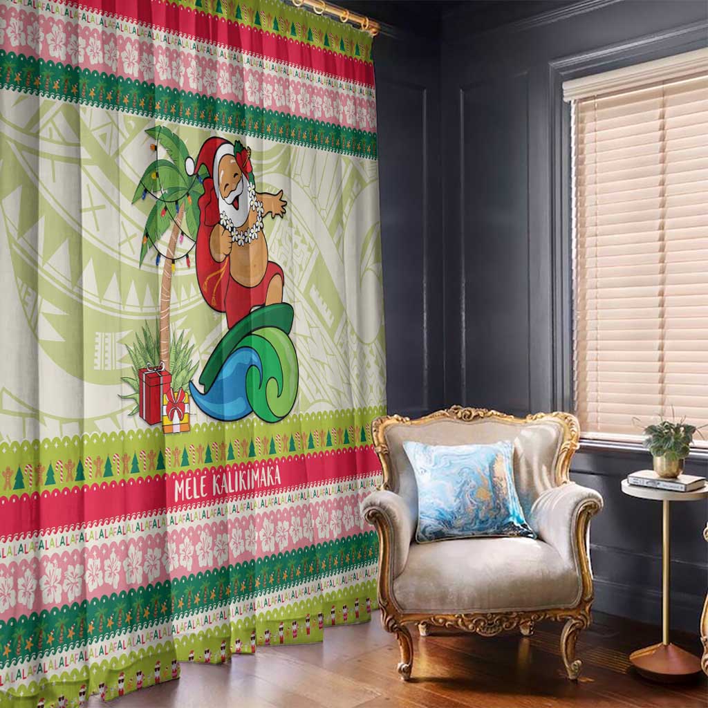 Mele Kalikimaka Hawaii Christmas Window Curtain Surfing Santa with Polynesian Tribal LT9 - Polynesian Pride