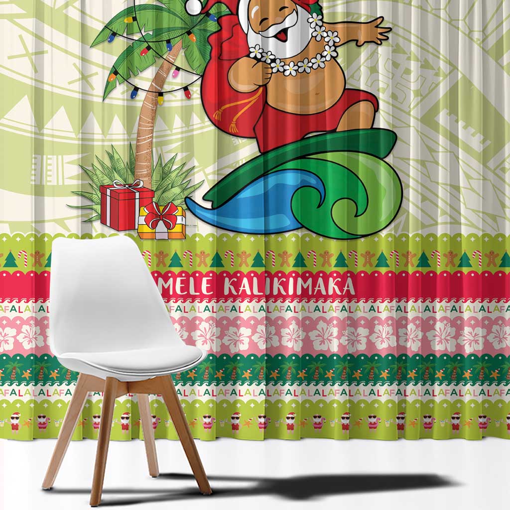 Mele Kalikimaka Hawaii Christmas Window Curtain Surfing Santa with Polynesian Tribal LT9 - Polynesian Pride