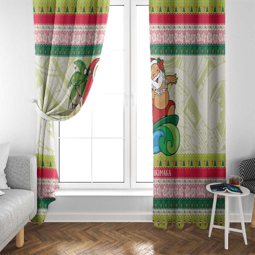 Mele Kalikimaka Hawaii Christmas Window Curtain Surfing Santa with Polynesian Tribal LT9 - Polynesian Pride