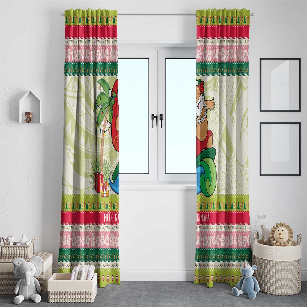 Mele Kalikimaka Hawaii Christmas Window Curtain Surfing Santa with Polynesian Tribal LT9 - Polynesian Pride