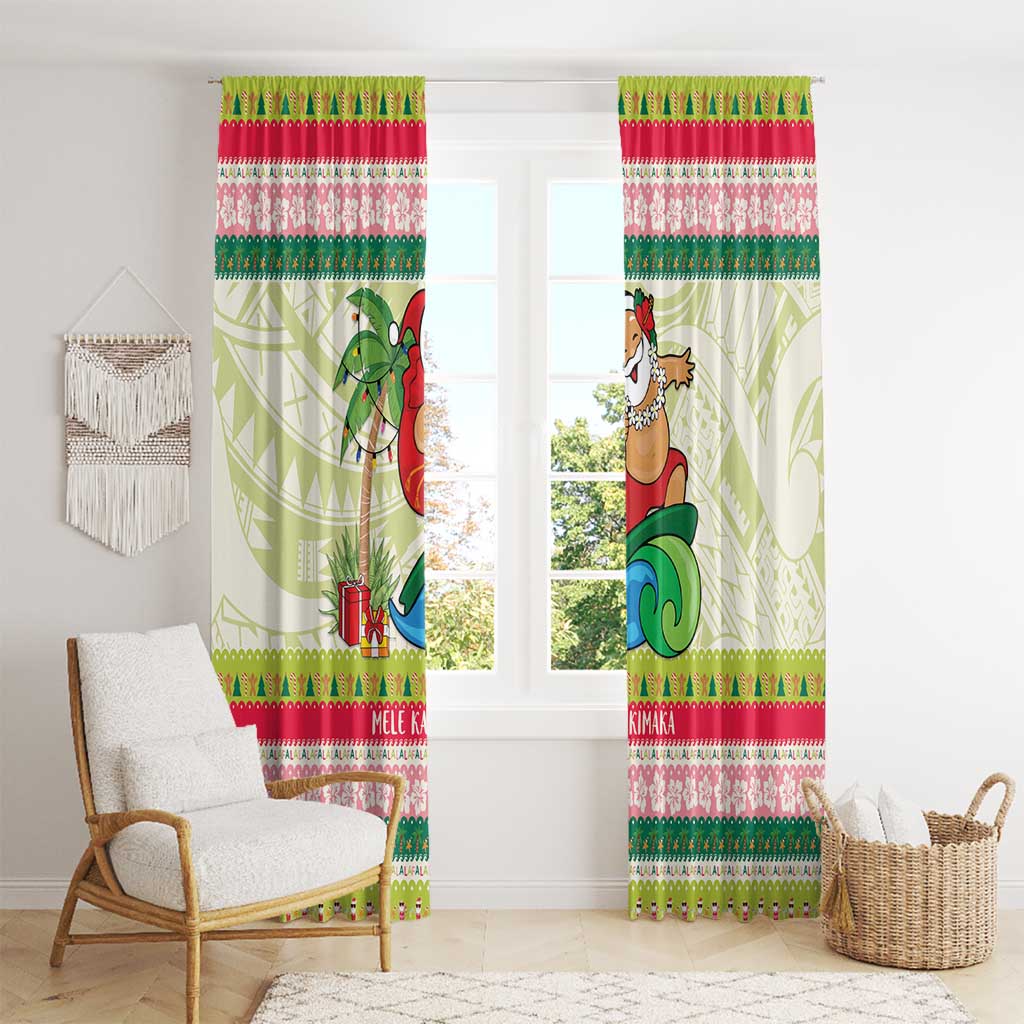 Mele Kalikimaka Hawaii Christmas Window Curtain Surfing Santa with Polynesian Tribal LT9 - Polynesian Pride