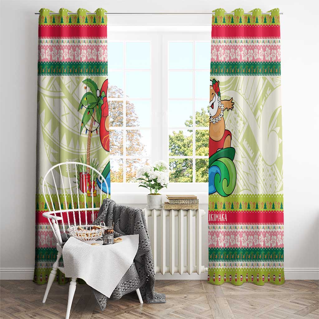 Mele Kalikimaka Hawaii Christmas Window Curtain Surfing Santa with Polynesian Tribal LT9 - Polynesian Pride