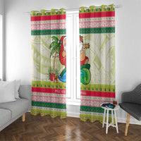 Mele Kalikimaka Hawaii Christmas Window Curtain Surfing Santa with Polynesian Tribal LT9 With Grommets Green - Polynesian Pride