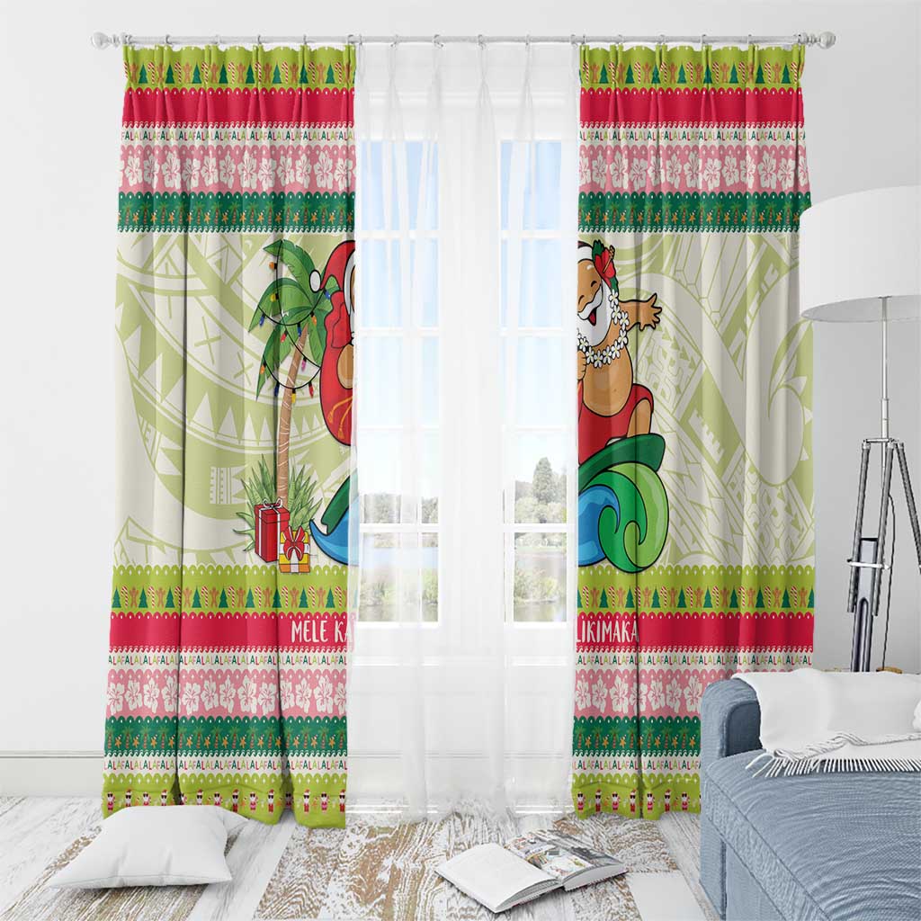 Mele Kalikimaka Hawaii Christmas Window Curtain Surfing Santa with Polynesian Tribal LT9 - Polynesian Pride