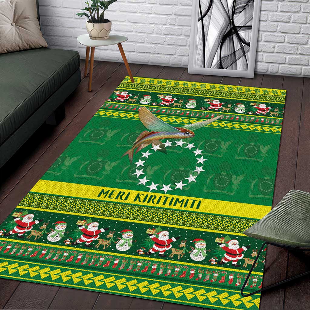 Meri Kiritimiti Cook Islands Christmas Area Rug Maroro Flying Fish and White Stars