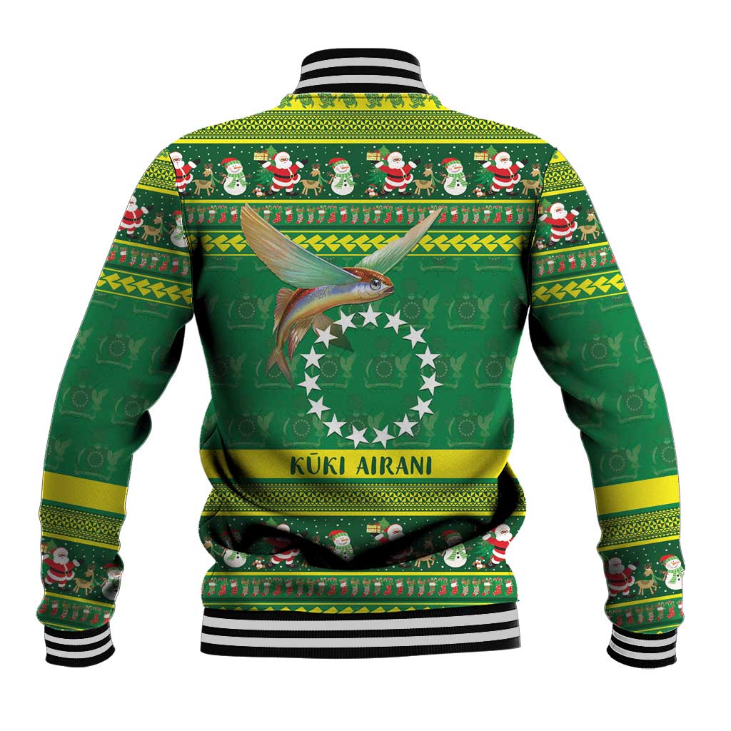 Meri Kiritimiti Cook Islands Christmas Baseball Jacket Maroro Flying Fish and White Stars LT9 - Polynesian Pride