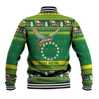Meri Kiritimiti Cook Islands Christmas Baseball Jacket Maroro Flying Fish and White Stars LT9 - Polynesian Pride