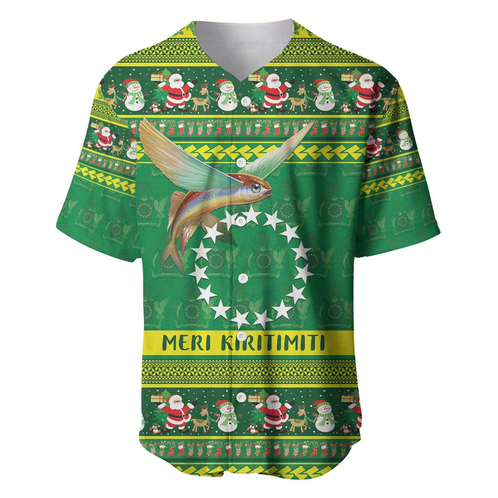 Meri Kiritimiti Cook Islands Christmas Baseball Jersey Maroro Flying Fish and White Stars