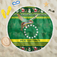Meri Kiritimiti Cook Islands Christmas Beach Blanket Maroro Flying Fish and White Stars LT9 One Size 150cm Green - Polynesian Pride