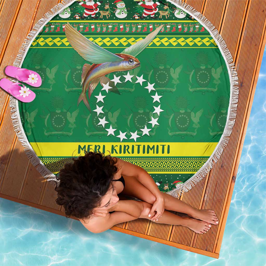 Meri Kiritimiti Cook Islands Christmas Beach Blanket Maroro Flying Fish and White Stars LT9 - Polynesian Pride