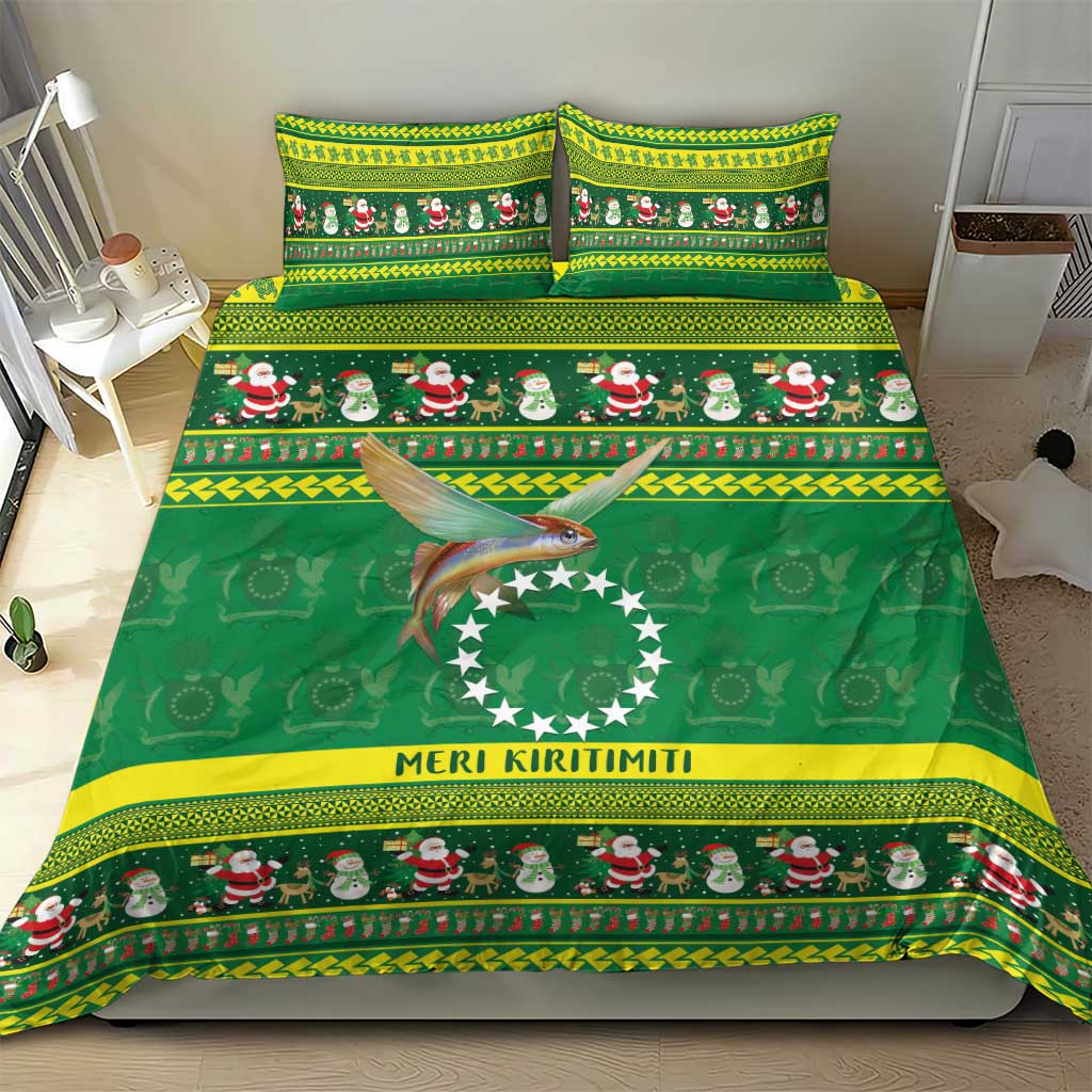 Meri Kiritimiti Cook Islands Christmas Bedding Set Maroro Flying Fish and White Stars