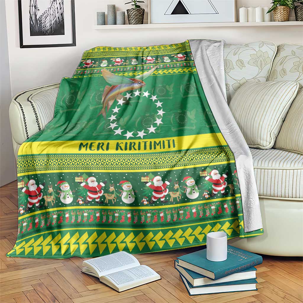 Meri Kiritimiti Cook Islands Christmas Blanket Maroro Flying Fish and White Stars LT9 Green - Polynesian Pride
