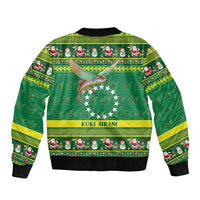 Meri Kiritimiti Cook Islands Christmas Bomber Jacket Maroro Flying Fish and White Stars