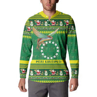 Meri Kiritimiti Cook Islands Christmas Button Sweatshirt Maroro Flying Fish and White Stars LT9 - Polynesian Pride