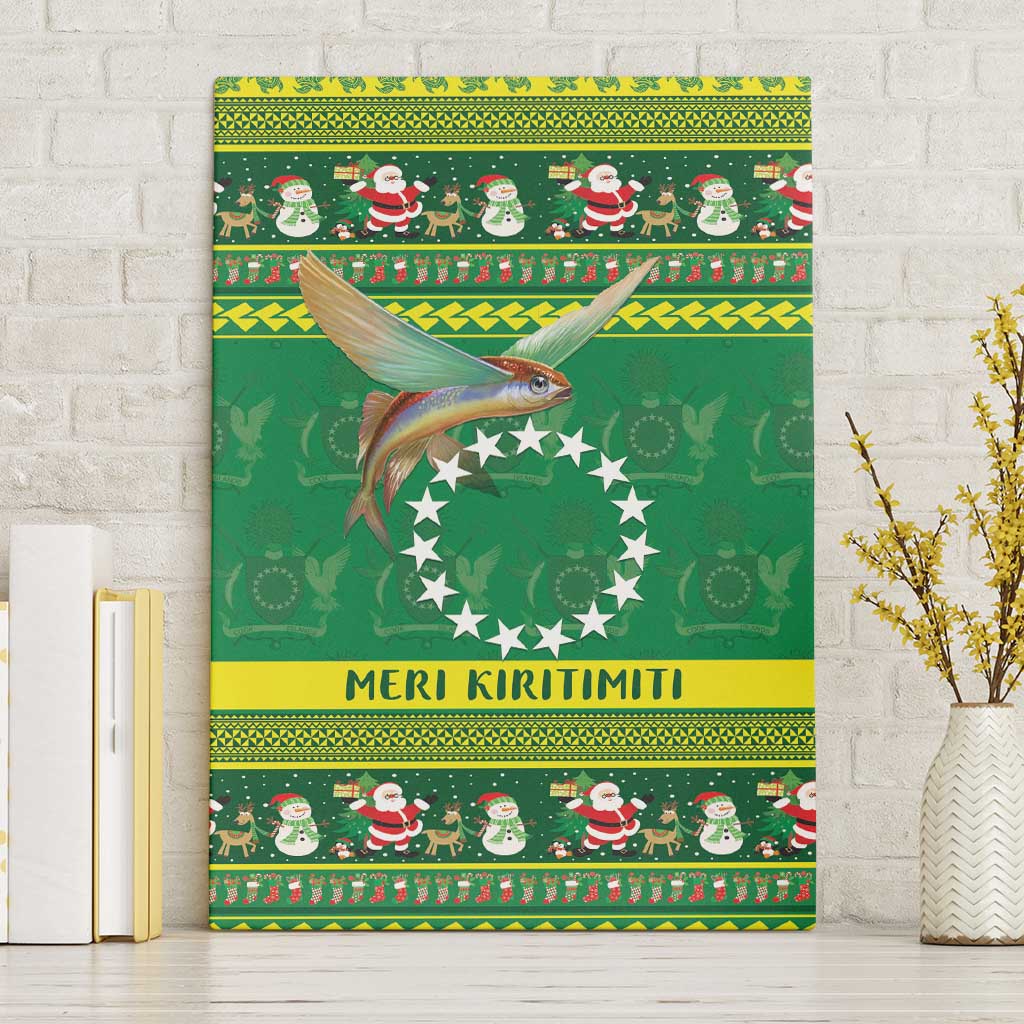 Meri Kiritimiti Cook Islands Christmas Canvas Wall Art Maroro Flying Fish and White Stars LT9 Without Frame Green - Polynesian Pride