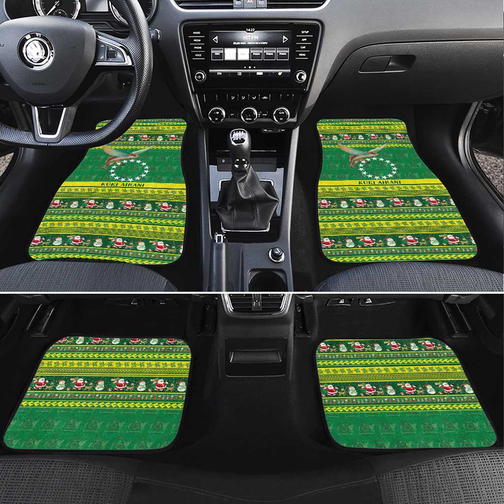 Meri Kiritimiti Cook Islands Christmas Car Mats Maroro Flying Fish and White Stars LT9 Set 4pcs Green - Polynesian Pride