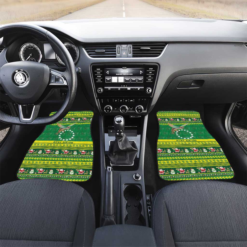 Meri Kiritimiti Cook Islands Christmas Car Mats Maroro Flying Fish and White Stars LT9 Set 2pcs - Front Green - Polynesian Pride