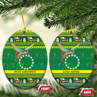 Meri Kiritimiti Cook Islands Christmas Ceramic Ornament Maroro Flying Fish and White Stars LT9 Oval Green - Polynesian Pride