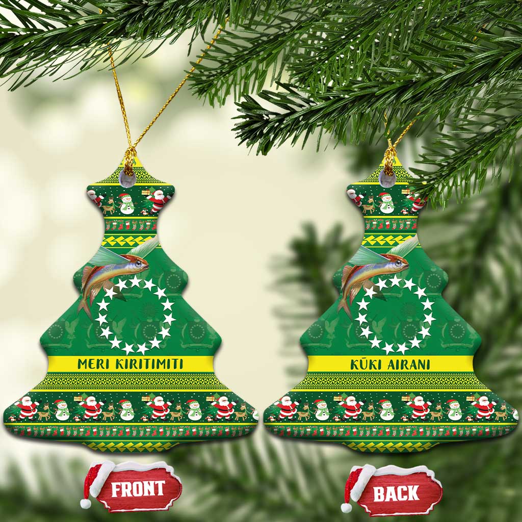 Meri Kiritimiti Cook Islands Christmas Ceramic Ornament Maroro Flying Fish and White Stars LT9 Christmas Tree Green - Polynesian Pride