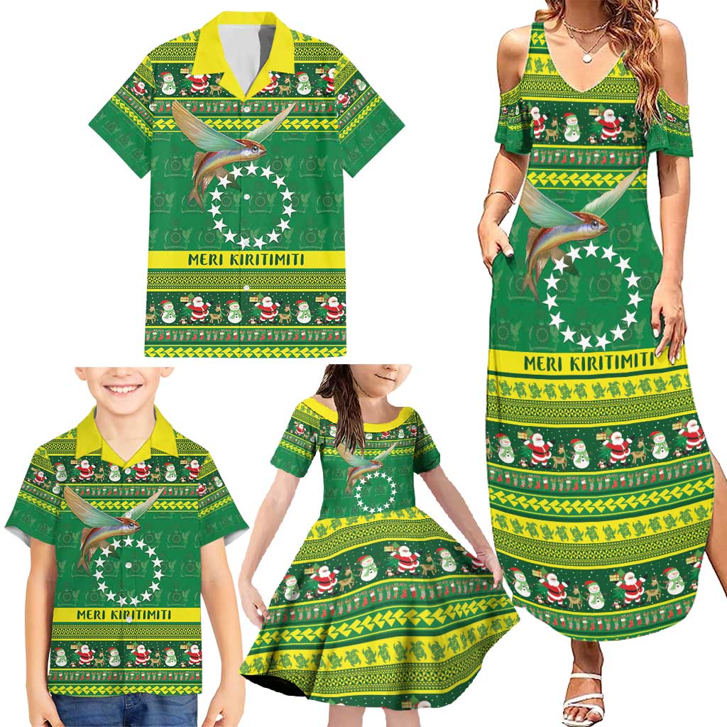 Meri Kiritimiti Cook Islands Christmas Family Matching Summer Maxi Dress and Hawaiian Shirt Maroro Flying Fish and White Stars