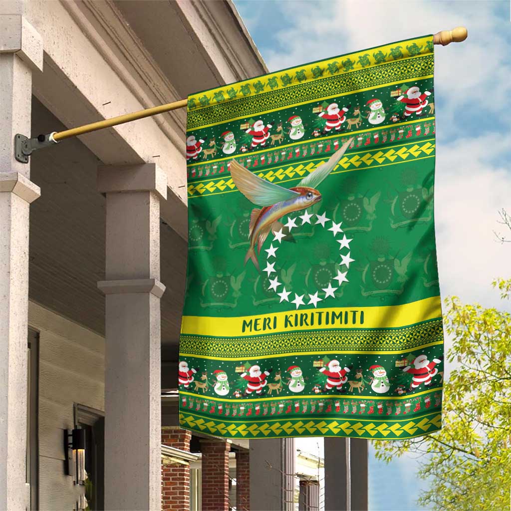 Meri Kiritimiti Cook Islands Christmas Garden Flag Maroro Flying Fish and White Stars LT9 House Flag Green - Polynesian Pride