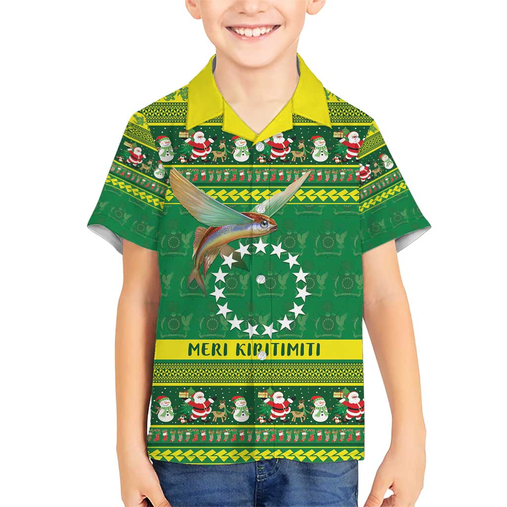 Meri Kiritimiti Cook Islands Christmas Hawaiian Shirt Maroro Flying Fish and White Stars