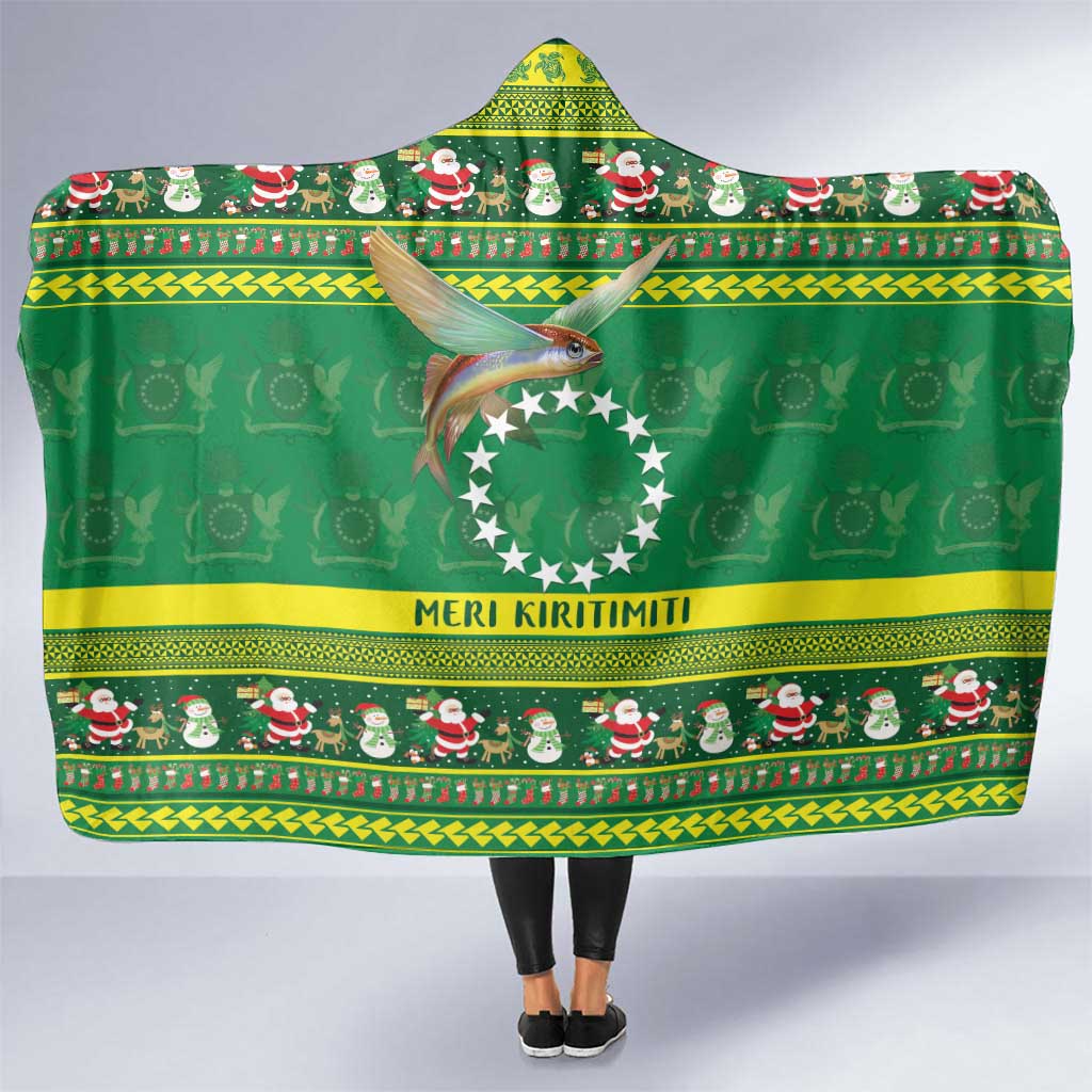 Meri Kiritimiti Cook Islands Christmas Hooded Blanket Maroro Flying Fish and White Stars LT9 One Size Green - Polynesian Pride